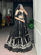 Wedding Special Black Naysha Silk Sequins Work Lehenga Set
