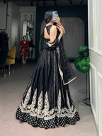 Wedding Special Black Naysha Silk Sequins Work Lehenga Set
