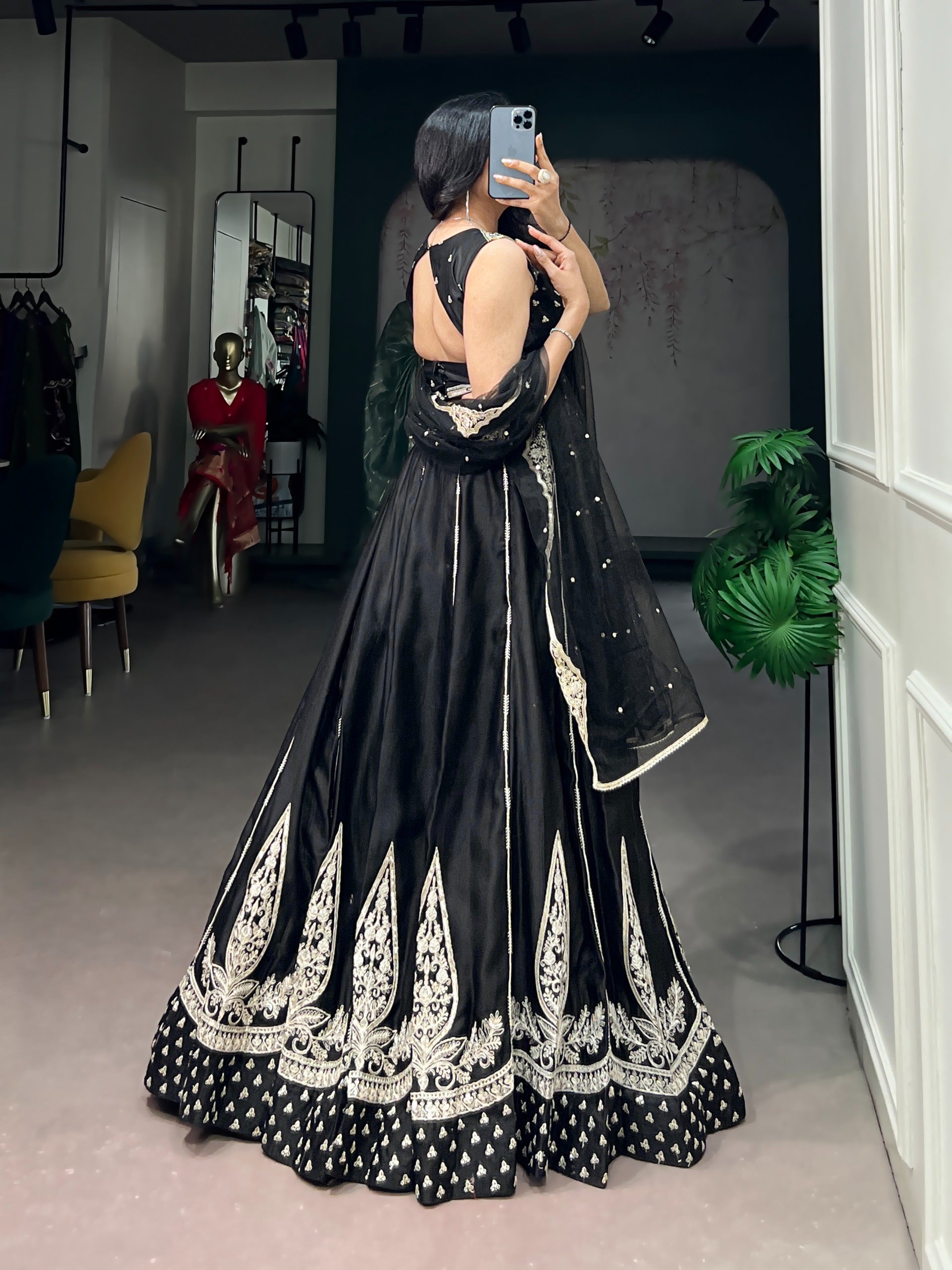 Wedding Special Black Naysha Silk Sequins Work Lehenga Set
