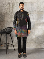 Bold Black Premium Soft Silk Thread Embroidered Kurta Pant Set

