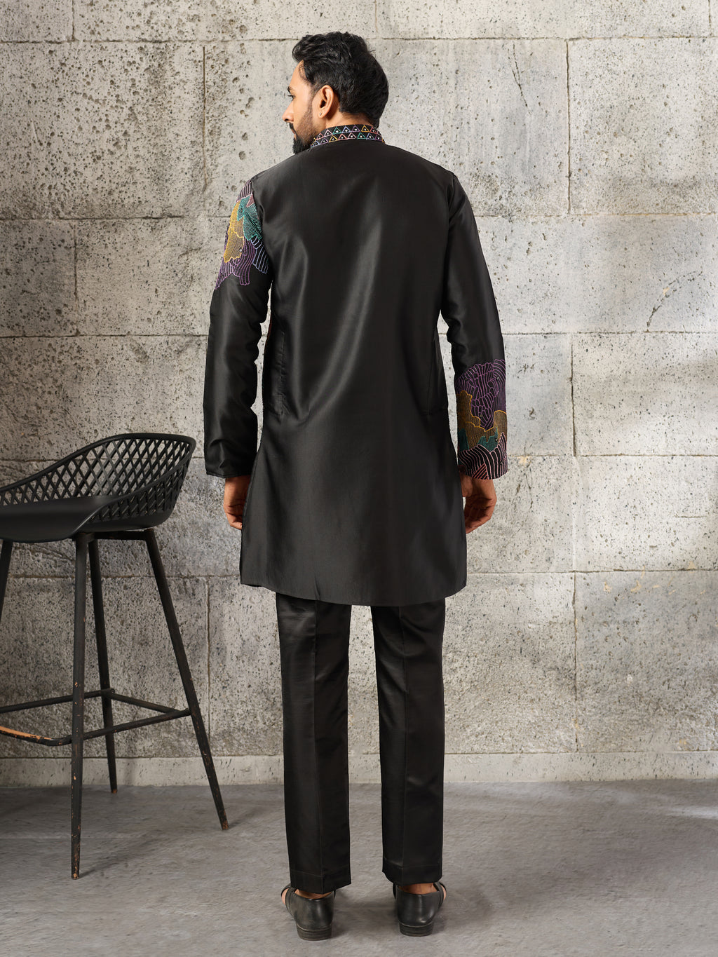 Bold Black Premium Soft Silk Thread Embroidered Kurta Pant Set
