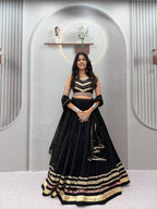 Designer Navratri Festival Black Pure Cotton Mirror Lace Lehenga Choli

