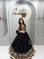 Designer Navratri Festival Black Pure Cotton Mirror Lace Lehenga Choli

