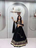 Designer Navratri Festival Black Pure Cotton Mirror Lace Lehenga Choli

