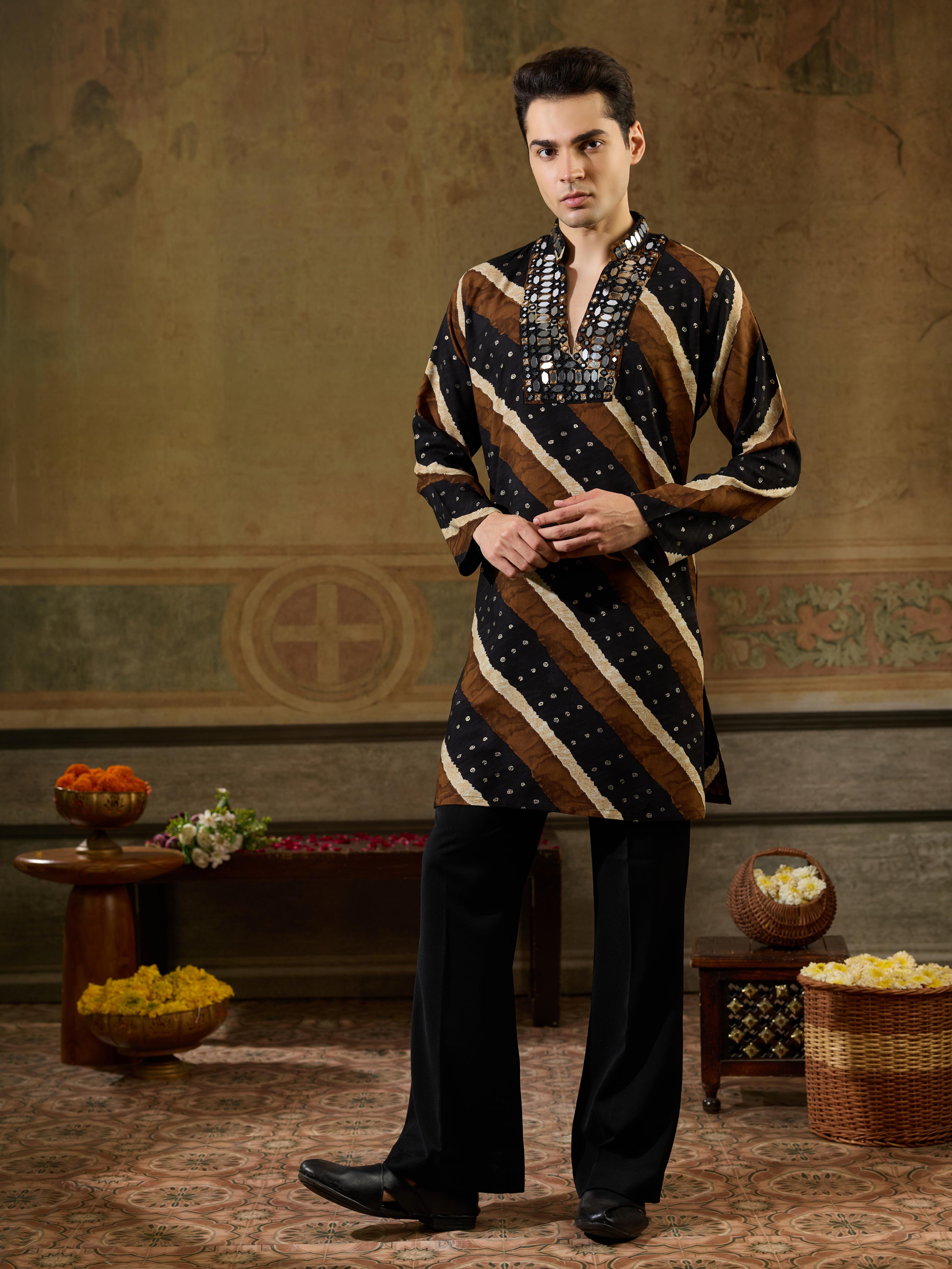 Traditional Black Rayon Navratri Kurta Set For Men
