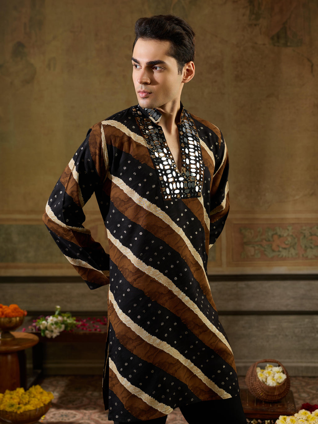 Traditional Black Rayon Navratri Kurta Set For Men
