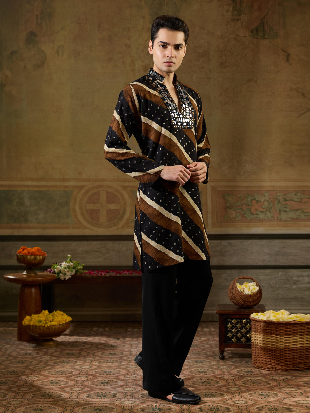 Traditional Black Rayon Navratri Kurta Set For Men
