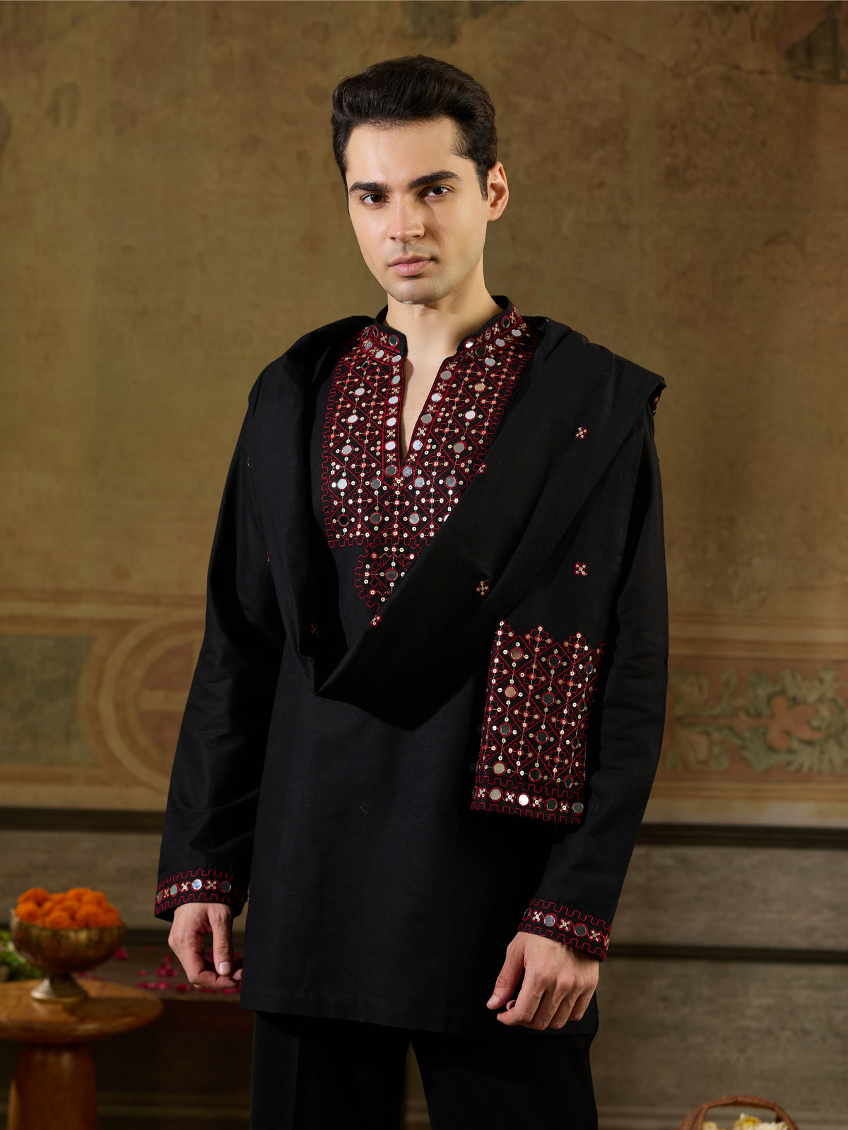 Black Rayon Mirror Work Kurta Dupatta Set | Tulip Designer
