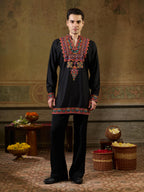Black Rayon Multicolor Embroidery Kurta Set | Tulip Designer
