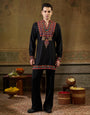 Black Rayon Multicolor Embroidery Kurta Set | Tulip Designer