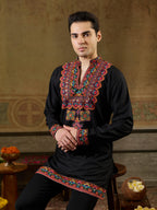 Black Rayon Multicolor Embroidery Kurta Set | Tulip Designer
