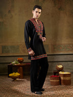 Black Rayon Multicolor Embroidery Kurta Set | Tulip Designer
