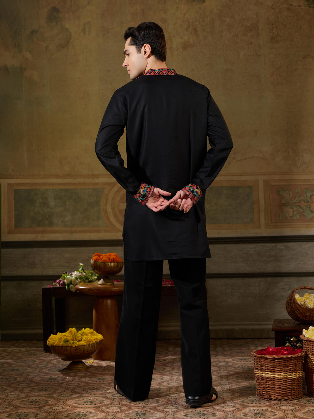 Black Rayon Multicolor Embroidery Kurta Set | Tulip Designer
