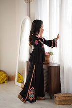 Festive Black Reyon Silk Mirror Kodi Top Plazo Set | Tulip Designer
