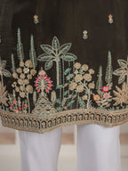 Black Roman Shimmer Double Golden Sequence Work Kurta For Mens