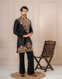 Black Roman Silk Embroidery Kurta Set | Tulip Designer