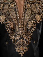 Black Roman Silk Embroidery Kurta Set | Tulip Designer
