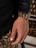 Black Roman Silk Embroidery Kurta Set | Tulip Designer
