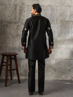 Luxury Black Silk Thread Sequence Kurta Bell Bottom Set
