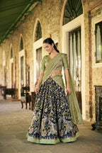 Designer Black Tasar Silk Printed Lehenga Set with Vichitra Silk Dupatta