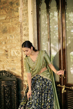 Designer Black Tasar Silk Printed Lehenga Set with Vichitra Silk Dupatta
