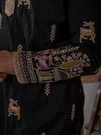 Designer Black Soft Silk Embroidered Work Kurta Set For Men