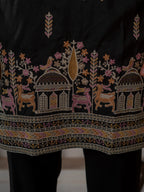 Designer Black Soft Silk Embroidered Work Kurta Set For Men