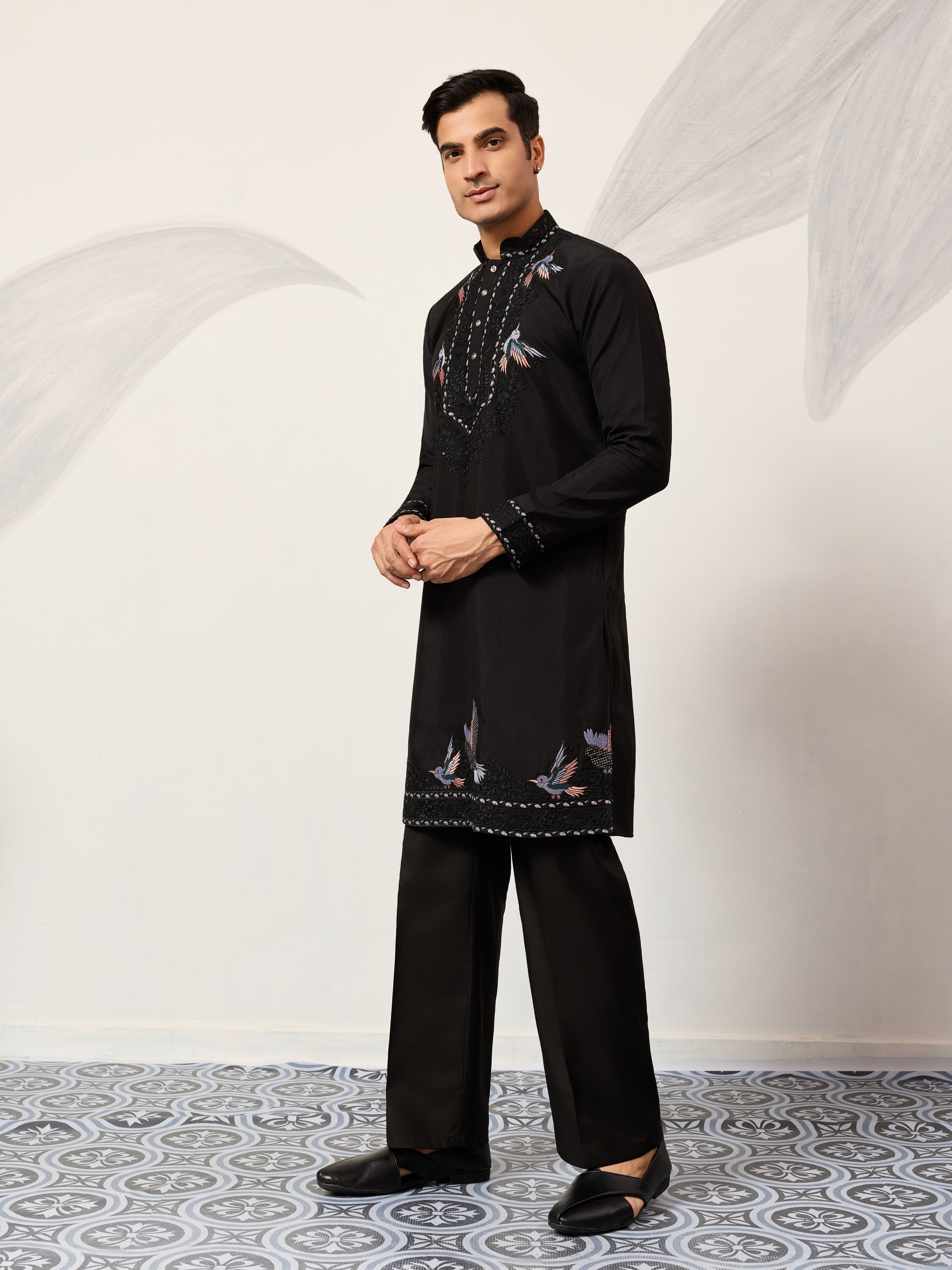 Black Stylish Trending Kurta with Dupatta for Mens Wear
