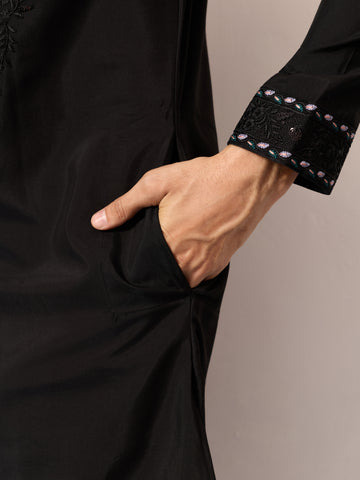 Black Stylish Trending Kurta with Dupatta for Mens Wear