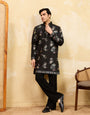 Luxury Black Viscose Silk Thread Work Kurta Set For Festive Wear