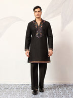Party Wear Black V Neck Style Kurta Pant for Mens Wear