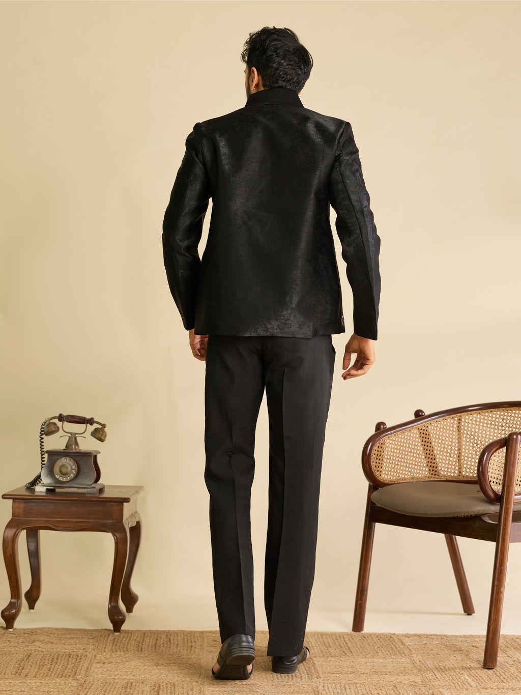 Premium Black Velvet Mirror Embroidered Bomber Jacket Pant Set
