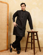 Luxury Black Viscose Silk Embroidered Kurta & Pant