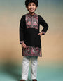 Royal Black Viscose Silk Embroidered Kurta Pant Set For Kids