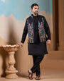 Magic Black Wedding Look Koti Kurta Set for Mens Wear