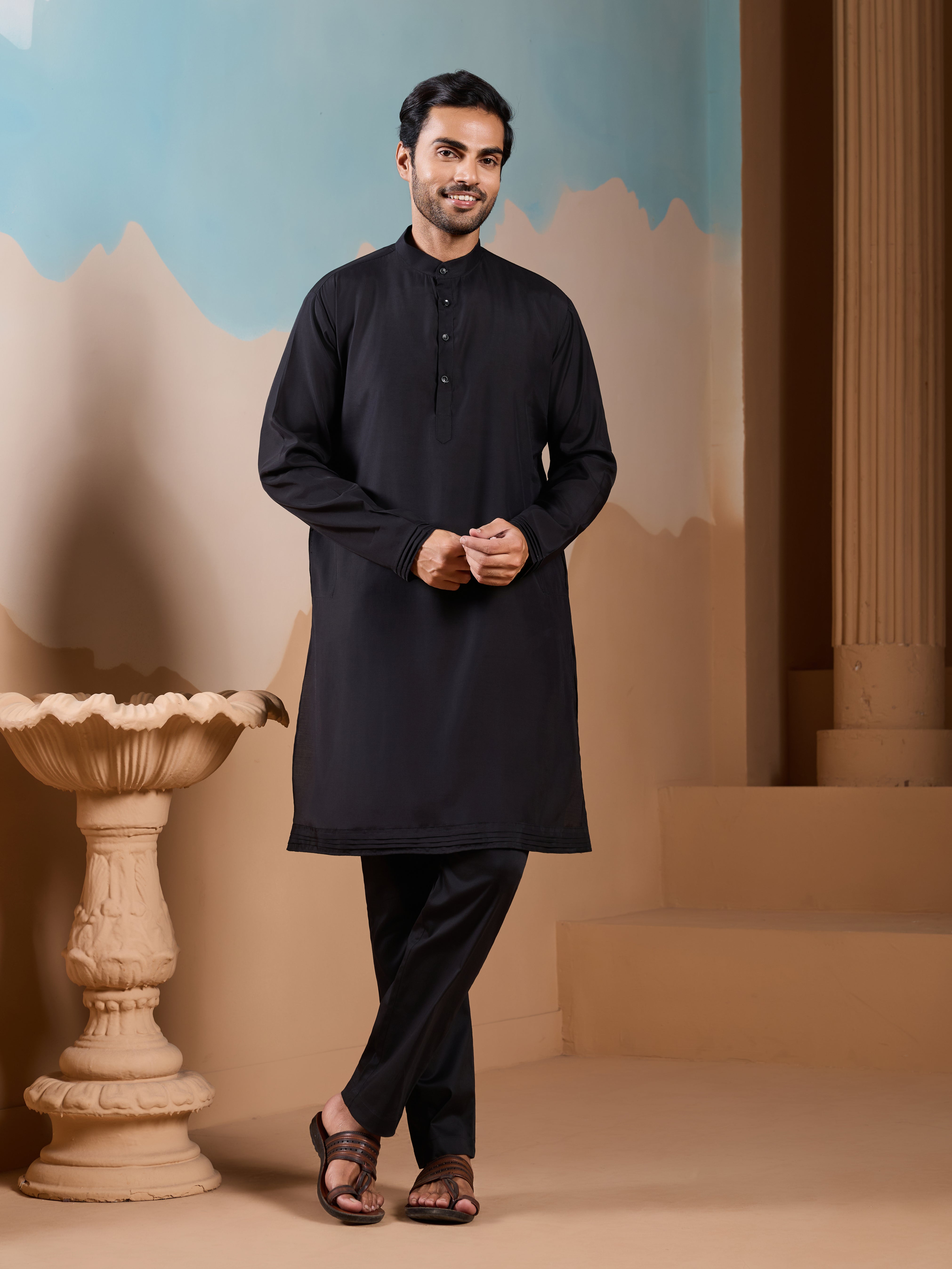 Magic Black Wedding Look Koti Kurta Set for Mens Wear