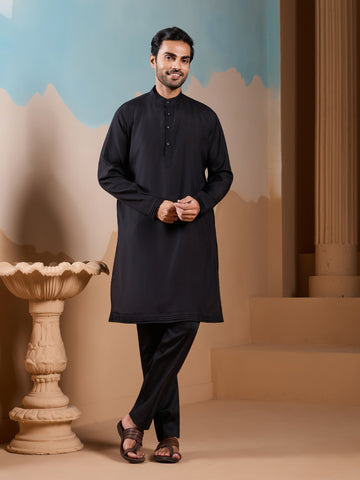 Magic Black Wedding Look Koti Kurta Set for Mens Wear