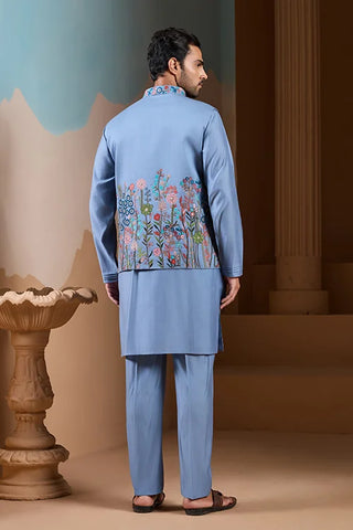 Vibrant Sky Blue Koti Kurta Pajama for Mens Outfits