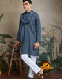 Diwali Special Blue Grey Viscose Silk Kurta with Mirror Work
