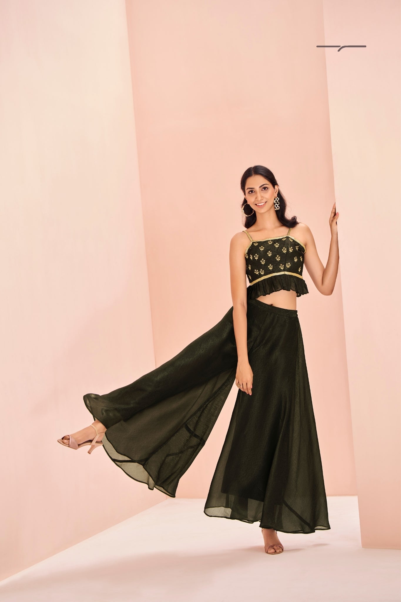 Black Art Silk Handwork With Embroidered Co Ord Set For Women