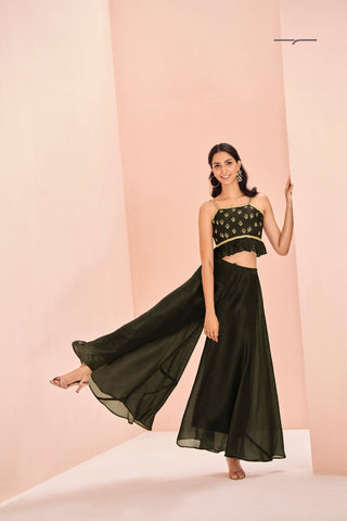 Black Art Silk Handwork With Embroidered Co Ord Set For Women