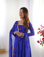Pure Soft Light Weight Bandhej Fully Flaired Gown, Dupatta and Pent Set Ready to Wear Fully Stitched-Royal Blue