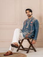 Blue Crush Tissue Thread Beads Kurta Set | Tulip Designer
