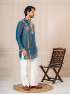 Blue Crush Tissue Thread Beads Kurta Set | Tulip Designer
