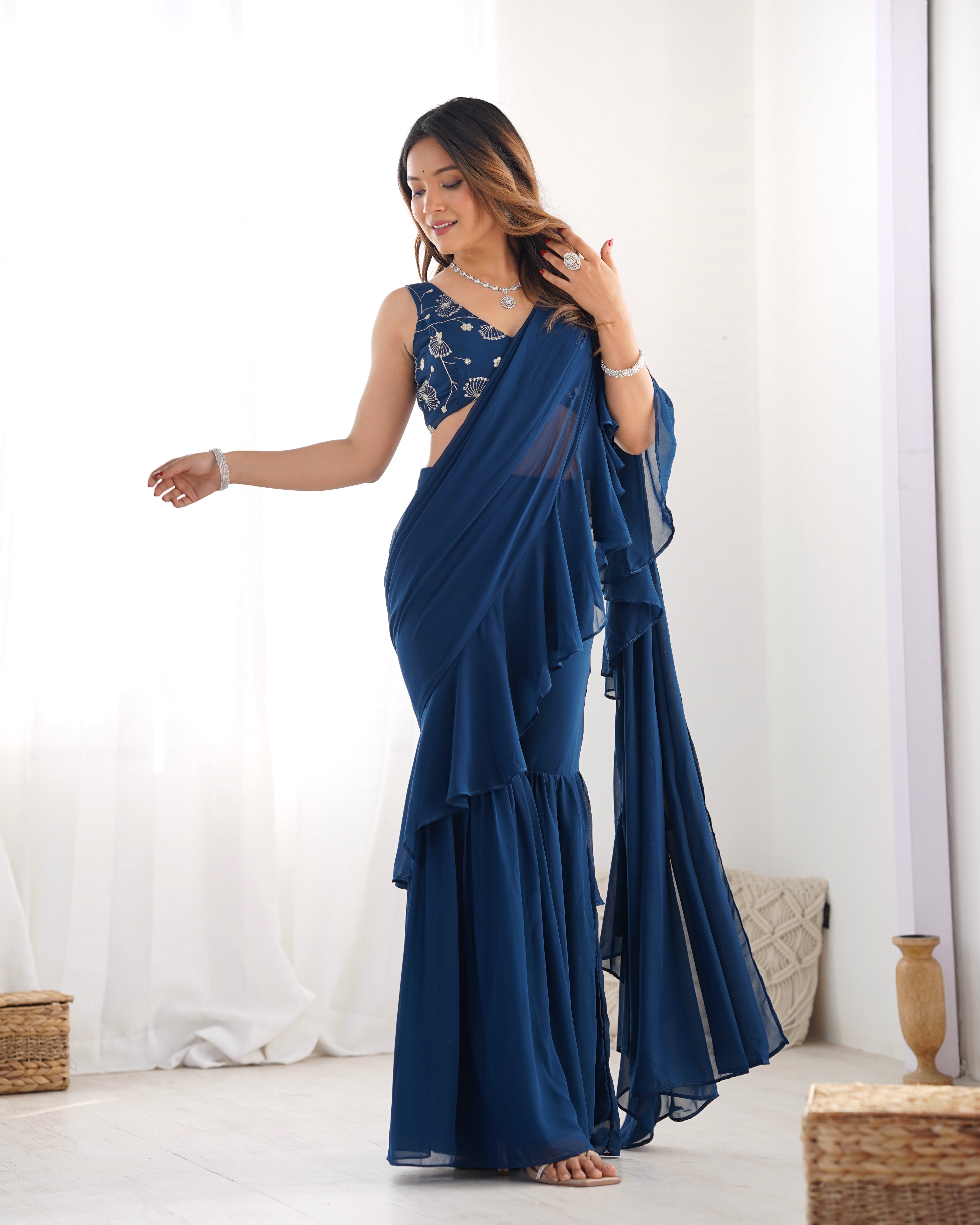 Fancy Pure Faux Georgette Sharara Style Saree
