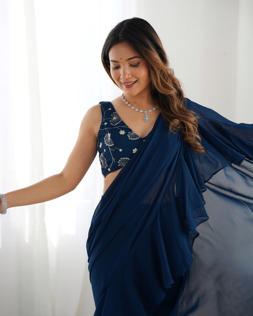 Fancy Pure Faux Georgette Sharara Style Saree
