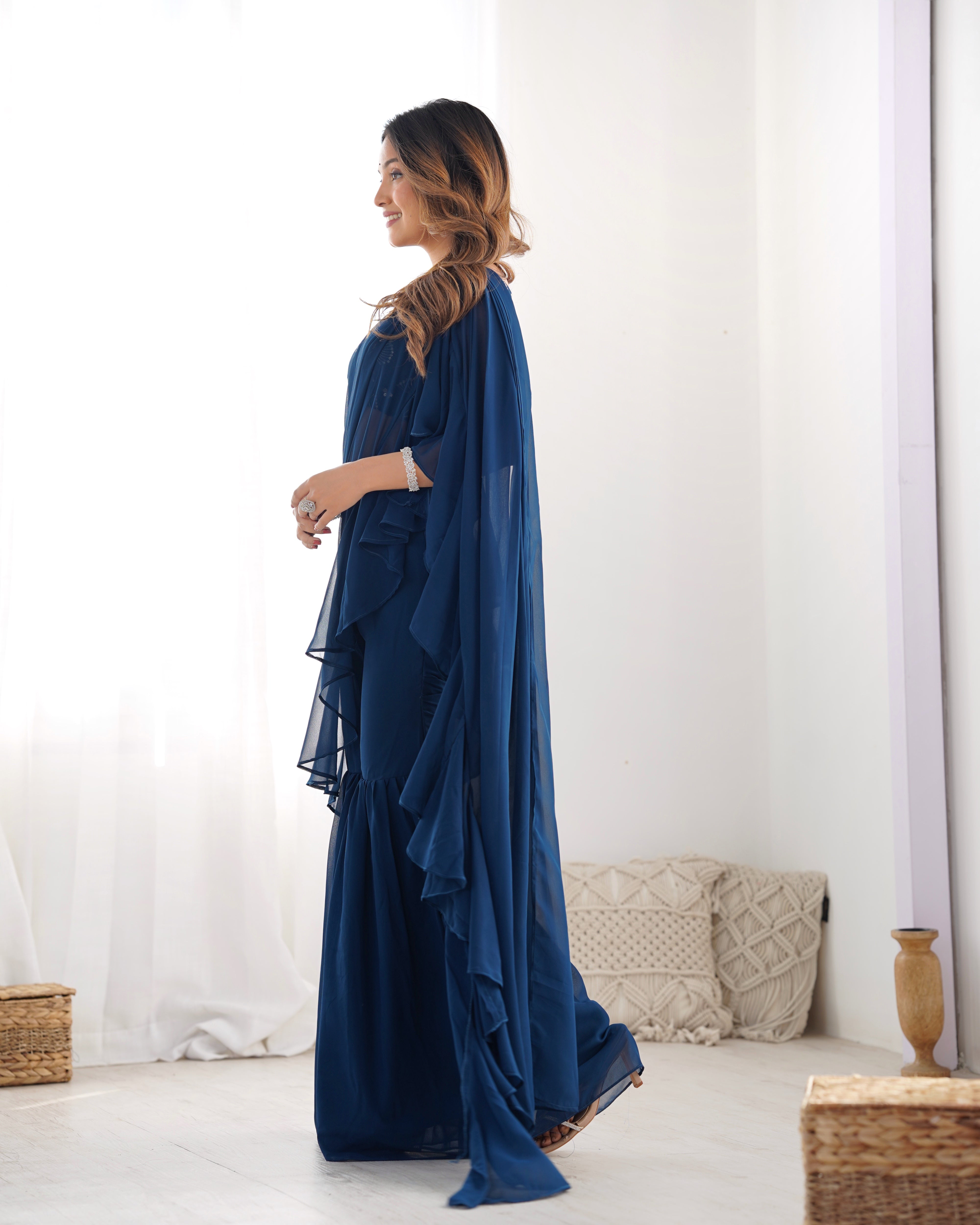 Fancy Pure Faux Georgette Sharara Style Saree
