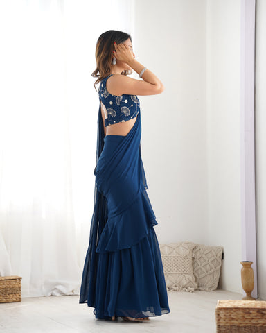 Fancy Pure Faux Georgette Sharara Style Saree
