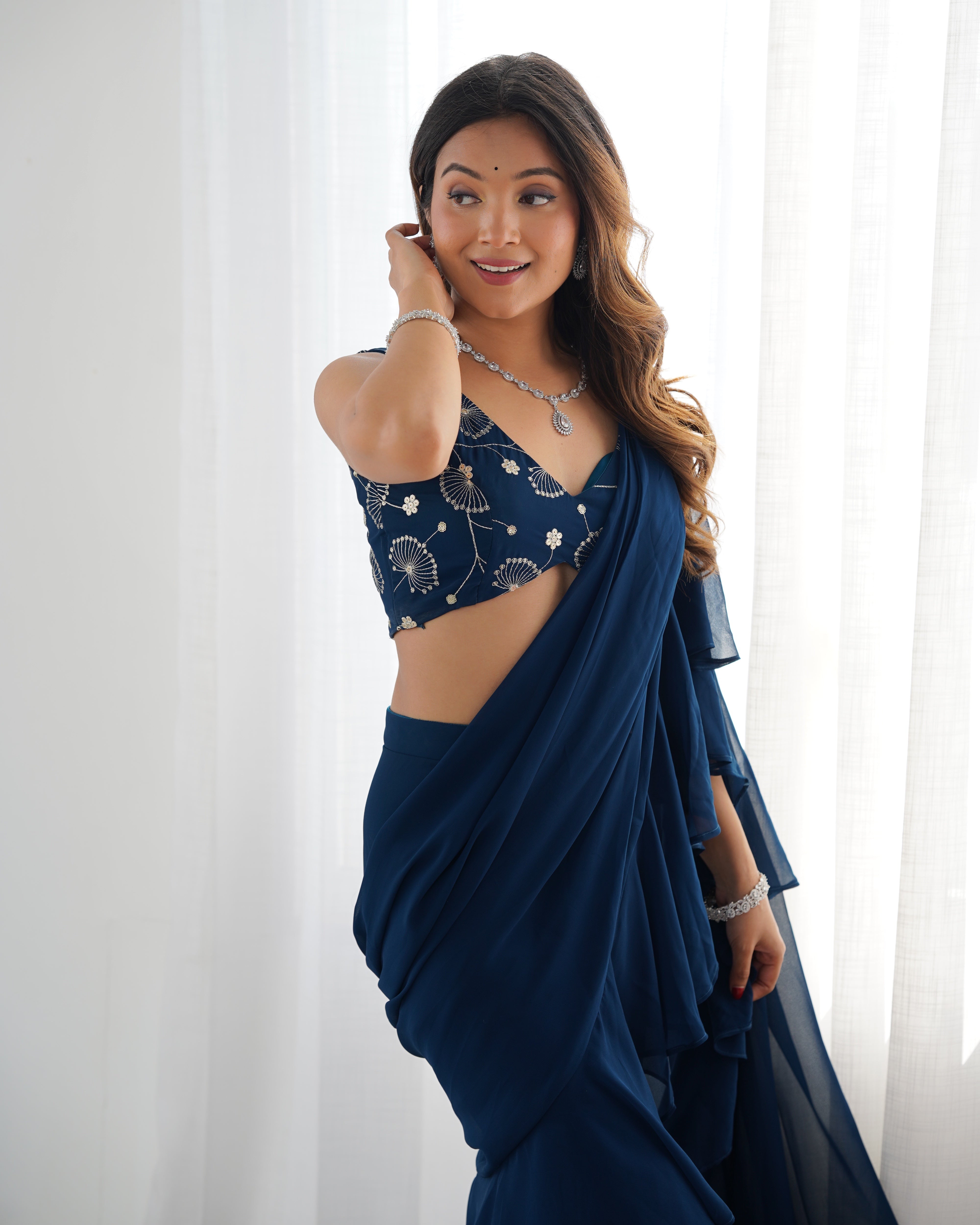 Fancy Pure Faux Georgette Sharara Style Saree
