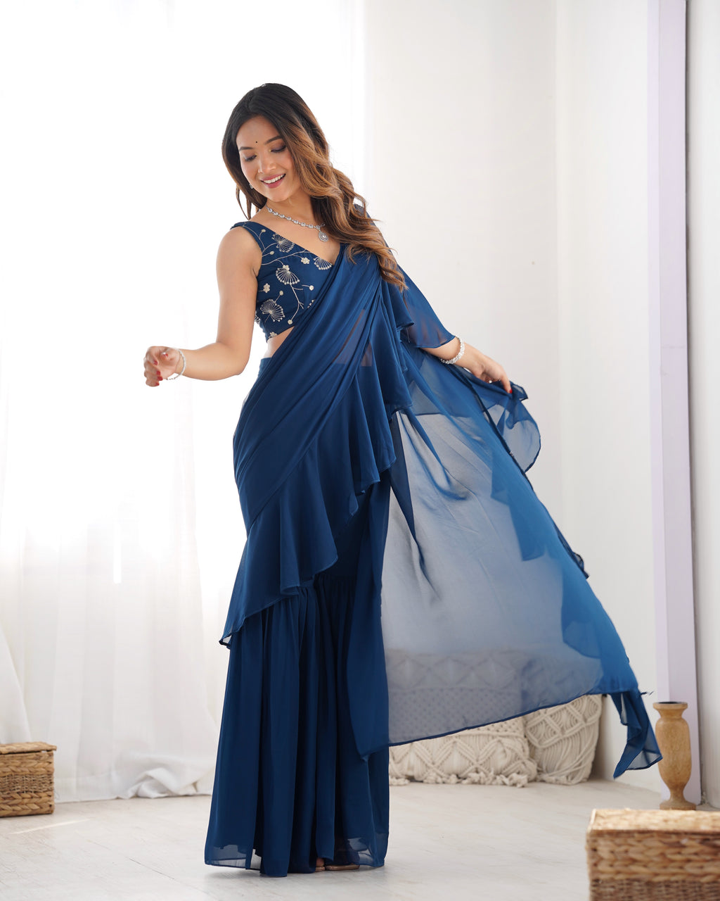 Fancy Pure Faux Georgette Sharara Style Saree
